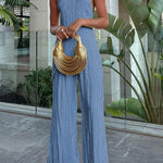 Charm and Charisma Texture Fabric Halter Neck Backless Tank and Elastic Waist Wide Leg Pants Suit