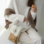 Casual Loose Long Sleeves Solid Color High-Neck Sweater Tops