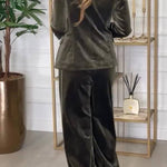 Guest of Honor Velvet Metal Button Lapel Blazer and Elastic Waist Pocketed Loose Pants Set