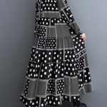 Long Sleeves Loose Buttoned Polka-Dot Printed Split-Joint Midi Dresses