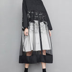 A-Line Long Sleeves Buttoned Gauze Printed Split-Joint Lapel Midi Dresses