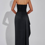 Amazing Dream Sequin Satin Patchwork Off Shoulder Ruffles Drape Slit Maxi Dress