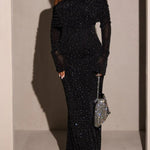 Black Off-shoulder Sequined Maxi Dress