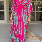 V Neck Waist Pleated Big A Skirt Dress