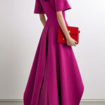 A-Line High Waisted Pleated Solid Color Split-Joint Round-Neck Maxi Dresses