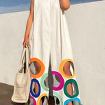 Loose Sleeveless Contrast Color Hollow Jumpsuits
