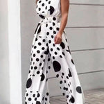 High Waisted Sleeveless Polka-Dot Mock Neck Jumpsuits