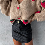 Sweet strawberry loose v-neck thick wool knitted top for women