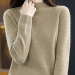 Office Long Sleeves Solid Color High-Neck Sweater Tops Pullovers