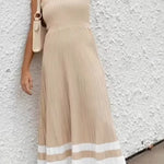 Women's Tube Top Slim High Waist Sling Knitted Dress Seaside Vacation Pleated Long Skirt