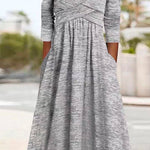 V Neck Long Sleeve Cross Front A-Line Swing Dress