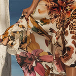Halter Neck Leopard and Floral Print Midi Dress