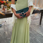 Margovil Strapless Tube Patchwork Pleated Maxi Dress