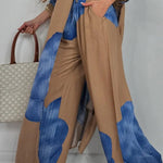 High Waisted Wide Leg Drawstring Elasticity Floral Printed Split-Joint Pants Trousers