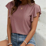 Zeagoo Womens Summer Tops Crewneck Short Sleeve Shirts Casual Basic Ruffle T Shirt Fashion Cute Blouse 2024