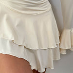 Bodycon High Waisted Asymmetric Pleated Ruffled Solid Color Split-Joint Deep V-Neck Mini Dresses