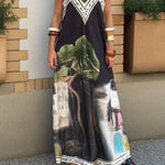 Unique Ink Flower Print Suspender Maxi Dress