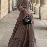 V-neck Lantern Sleeve High-Waisted Tiered Ruffle Maxi Dress