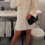 Dance All Night Sequin Back Tie Up Bow Loose Mini Dress