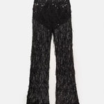 Yulissa Layered Sequin Tassels Mid Rise Stretch Waist Wide Leg Pants