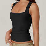 Black Square Neck Slim Fit Vest