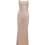 Bodycon Skinny See-Through Sequined Split-Joint Spaghetti-Neck Maxi Dresses