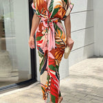 Elasticated Waist High Waisted Buttoned Pleated Solid Color Split-Joint Tied Waist Lapel Maxi Dresses Shirt Dress