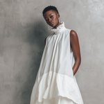 Women's Elegant White Woven High-neck Sleeveless Maxi Dress