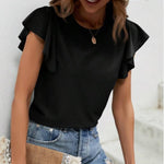 Zeagoo Womens Summer Tops Crewneck Short Sleeve Shirts Casual Basic Ruffle T Shirt Fashion Cute Blouse 2024