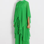 Loose Raglan Sleeve Solid Color Tiered Stand Collar Maxi Dresses