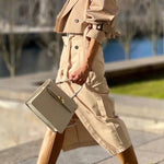 Work Style Lapel Long Sleeve Jacket and Button Belt Pocketed Slit Midi Skirt Set
