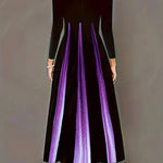 A-Line High Waisted Gradient Pockets Printed Split-Joint Round-Neck Maxi Dresses
