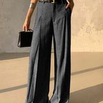 Loose Belted Solid Color Zipper Suit Pants Trousers