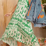 V-neck Tie-dye Printed Big Swing Dress