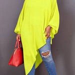 Loose See-Through Long Sleeves Asymmetric Solid Color High-Neck T-Shirts Tops