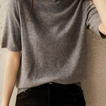 Simple Solid Color Round-Neck Short Sleeves Sweater
