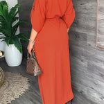 Loose Drawstring Solid Color Split-Side V-Neck Maxi Dresses