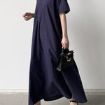 Loose Short Sleeves Solid Color V-Neck Maxi Dresses