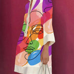 Loose Three-Quarter Sleeves Buttoned Contrast Color Figure Printed Lapel Collar Mini Dresses