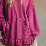 Elegant Retro Sporty Lace Trim And Ruffled Hem Rose Pink Cotton Hooded Style Mini Dress