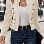 Stand Collar Open Front Button Decor Jacket