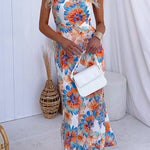 Tie Knot Halter Backless Floral Printed Maxi Holiday Dress