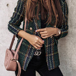Margovil Double Breasted Open Front Plaid Blazer Jacket