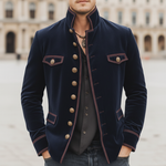 Men's Vintage Velvet Stand-Collar Multi-Button Embroidered Slim-Fit Jacket