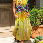 A-Line Loose Flower Print Round-Neck Midi Dresses