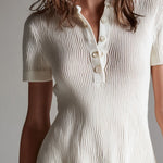 Quiet Luxury Ivory Knit Polo Mini Dress With Fringed Hem