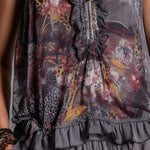 Boho Vintage Floral & Leopard Print Ruffle Chiffon Sleeveless Top