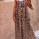 Cool Leopard Print Patchwork Suspender Maxi Dress