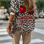 Leopard print cherry print oversized sweatshirt