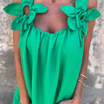 Solid Floral Embellished Sleeveless Loose Maxi Dress